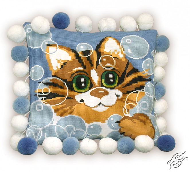 CROSS STITCH CUSHION KITS RIOLIS Cushion With Kitten Gvello Stitch