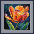 cross stitch kit featuring vibrant orange and red tulip